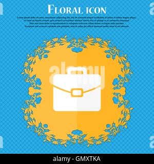 L'icône de valise. Design plat floral sur un fond abstrait bleu avec place pour votre texte. Vector Illustration de Vecteur