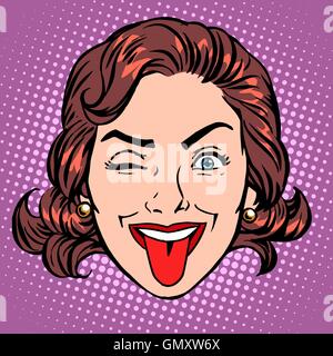 Retro femme langue Emoji Illustration de Vecteur