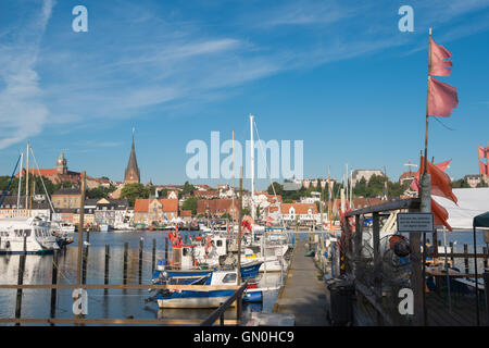 Port de Flensburg, à la fin de Flensburg, ville frontière au Danemark, la mer Baltique, Schleswig-Holstein, Allemagne, Banque D'Images