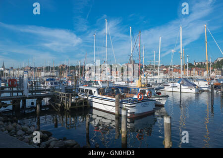 Port de Flensburg, à la fin de Flensburg, ville frontière au Danemark, la mer Baltique, Schleswig-Holstein, Allemagne, Banque D'Images