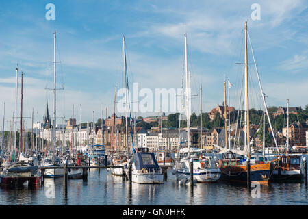 Port de Flensburg, à la fin de Flensburg, ville frontière au Danemark, la mer Baltique, Schleswig-Holstein, Allemagne, Banque D'Images