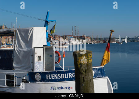 Port de Flensburg, à la fin de Flensburg, ville frontière au Danemark, la mer Baltique, Schleswig-Holstein, Allemagne, Banque D'Images