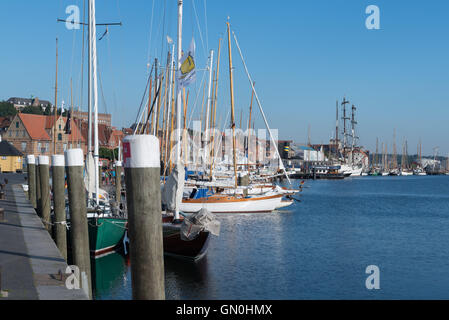 Port de Flensburg, à la fin de Flensburg, ville frontière au Danemark, la mer Baltique, Schleswig-Holstein, Allemagne, Banque D'Images