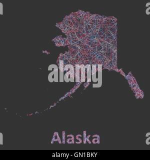 L'art de la ligne colorée plan de l'état de l'Alaska Illustration de Vecteur