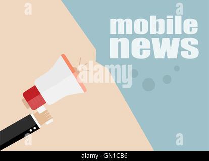 Design plat vector illustration d'entreprise concept. nouvelles mobile. Digital marketing business man holding megaphone pour site web et Illustration de Vecteur