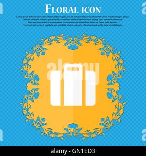 L'icône de valise. Design plat floral sur un fond abstrait bleu avec place pour votre texte. Vector Illustration de Vecteur