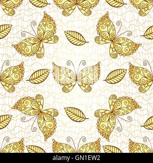 Blanc transparent avec motif papillons d'or Illustration de Vecteur