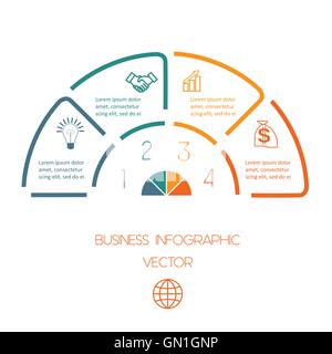 Modèle demi-cercle infographique à partir de lignes colorées avec des zones de texte sur quatre positions Illustration de Vecteur