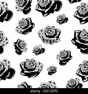 Motif transparent noir et blanc fleurs roses Illustration de Vecteur