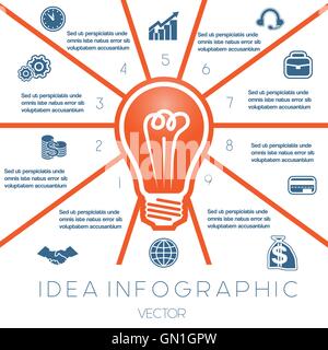 Modèle d'infographies ampoule sur 10 positions possible d'utiliser pour le workflow, bannière, diagramme, web design, timeline Illustration de Vecteur