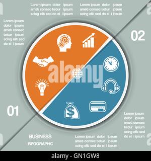 Infographie graphique de modèle cercle coloré avec des zones de texte sur deux positions Illustration de Vecteur