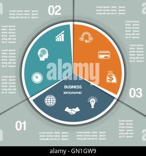 Infographie graphique de modèle cercle coloré avec des zones de texte sur trois positions Illustration de Vecteur