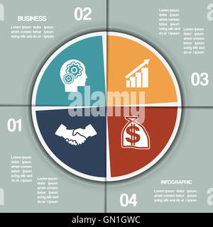 Infographie graphique de modèle cercle coloré avec des zones de texte sur quatre positions Illustration de Vecteur