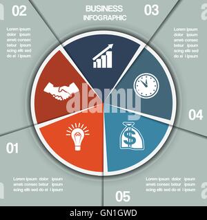 Infographie graphique de modèle cercle coloré avec des zones de texte sur 5 positions Illustration de Vecteur