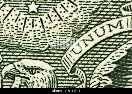 Élément de l'image des États-Unis d'un dollar, chef de l'aigle un mot UNUM. Macro Banque D'Images