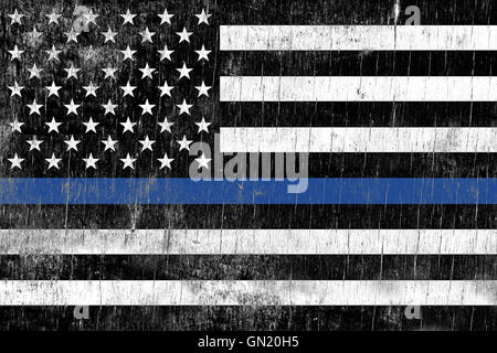 Un drapeau d'appui de la police de l'application de la loi sur la fissuration d'un sol en bois peint texture. Banque D'Images