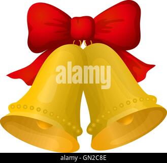 Cloches de Noël doré avec red bow Illustration de Vecteur