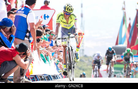 La Camperona, Espagne. 27 août, 2016. Alberto Contador (Tinkoff) termine la 8e étape de la course cycliste "La Vuelta" (Tour d'Espagne) entre la montée de Villalpando et Camperona le 27 août 2016 à Leon, Espagne. Crédit : David Gato/Alamy Live News Banque D'Images