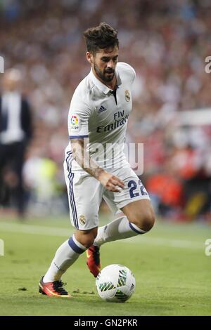Madrid, Espagne. Août 16, 2016. Isco (Real) Football/soccer : 'pré-saison Trophée Santiago Bernabeu' match entre le Real Madrid FC 5-3 Stade de Reims au Santiago Bernabeu à Madrid, Espagne . © Kawamori Mutsu/AFLO/Alamy Live News Banque D'Images