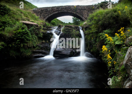 Cascade à trois Shires Head et piscine sacoches Peak District Banque D'Images