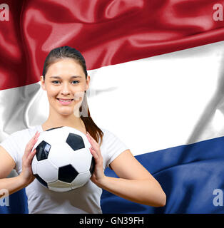 Fière femme football fan de Pays-Bas Banque D'Images