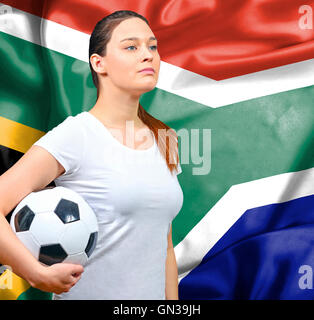 Fière femme fan de football de l'Afrique du Sud Banque D'Images