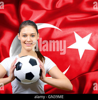 Fière femme football fan de la Turquie Banque D'Images