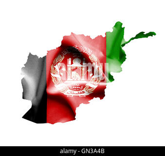 La carte de l'Afghanistan avec waving flag isolated on white Banque D'Images