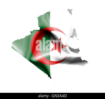 La carte de l'Algérie avec waving flag isolated on white Banque D'Images