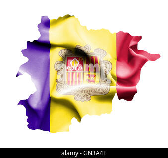 La carte d'Andorre avec waving flag isolated on white Banque D'Images