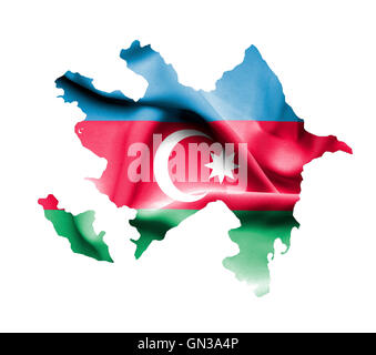 La carte de l'Azerbaïdjan avec waving flag isolated on white Banque D'Images