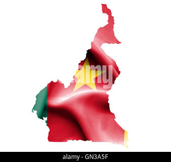 Carte du Cameroun avec waving flag isolated on white Banque D'Images