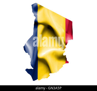 La carte du Tchad avec waving flag isolated on white Banque D'Images