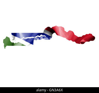 La carte de la Gambie avec waving flag isolated on white Banque D'Images