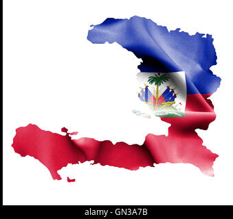 La carte d'Haïti avec waving flag isolated on white Banque D'Images