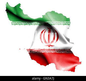 La carte d'Iran avec waving flag isolated on white Banque D'Images