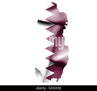 La carte du Qatar avec waving flag isolated on white Banque D'Images
