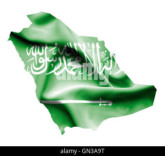 La carte de l'Arabie saoudite avec waving flag isolated on white Banque D'Images