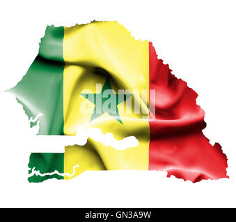 La carte du Sénégal avec waving flag isolated on white Banque D'Images