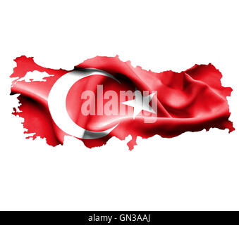 Carte de la Turquie avec waving flag isolated on white Banque D'Images