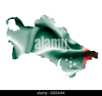 La carte du Turkménistan avec waving flag isolated on white Banque D'Images