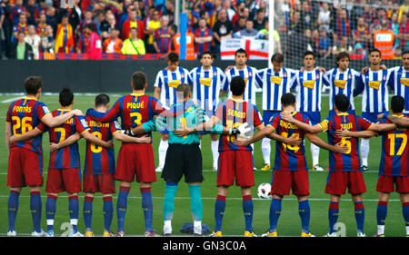 Équipes de football Ligue espagnole un concentré avant match entre le FC Barcelone et l'Espanyol au Camp Nou, le Mai 08, 2011 Banque D'Images