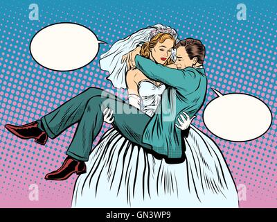 Mariée marié mariage porte dans ses bras Illustration de Vecteur