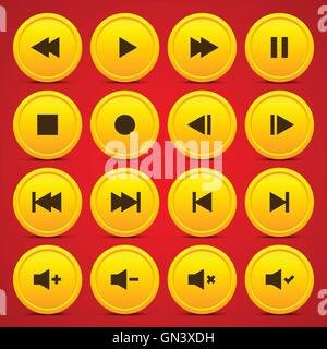 Gold media player audio vidéo bouton cercle icône Illustration de Vecteur