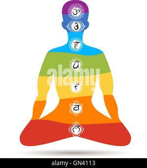 Lotus Yoga posent avec des chakras pour votre conception Illustration de Vecteur