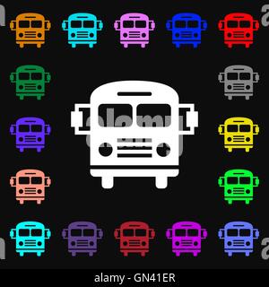 Icône Bus signe. Beaucoup de symboles colorés pour votre conception. Vector Illustration de Vecteur