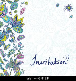 Modèle d'invitation avec ornements Paisley Illustration de Vecteur