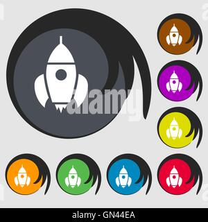 L'icône de fusée. Symboles sur huit boutons de couleur. Vector Illustration de Vecteur