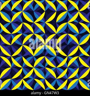 Seamless Vector jaune bleu arrondi lignes irrégulières de couleur arc motif géométrique Illustration de Vecteur