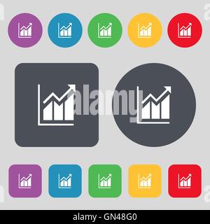 Icône de graphique à barres de plus en plus signe. Un ensemble de 12 boutons de couleur. Modèle plat. Vector Illustration de Vecteur